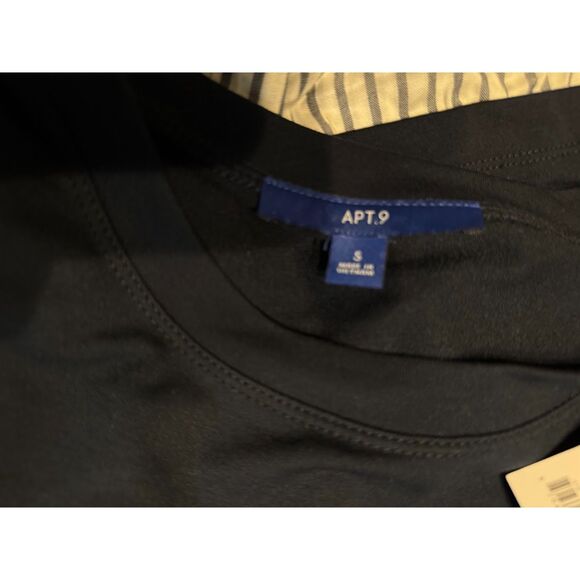 Apt.9 Bell Sleeve Round Neck Black White Ruffle Trim Peplum Blouse Top small - Picture 4 of 5